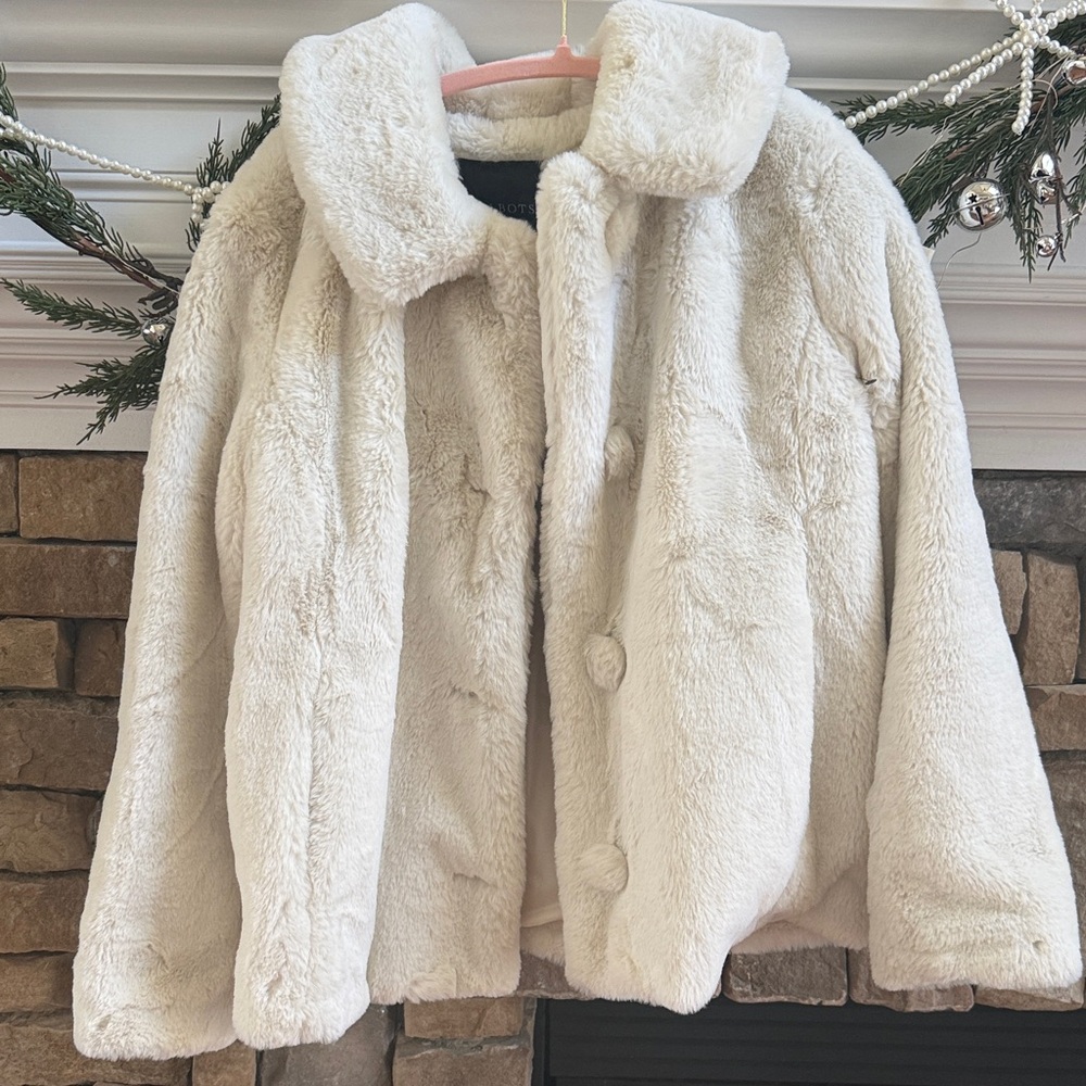 Talbots Cream Faux Fur Jacket